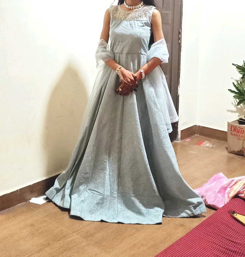 Partywear/ wedding Silver Gown