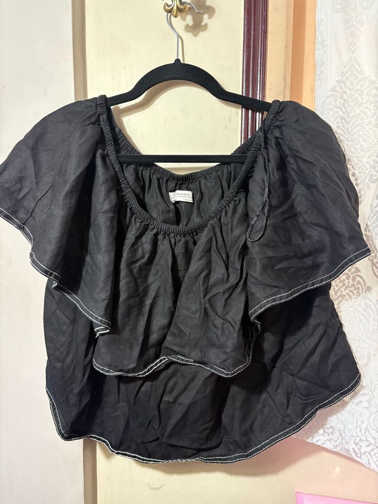 Chic Black Off-Shoulder Ruffle Top