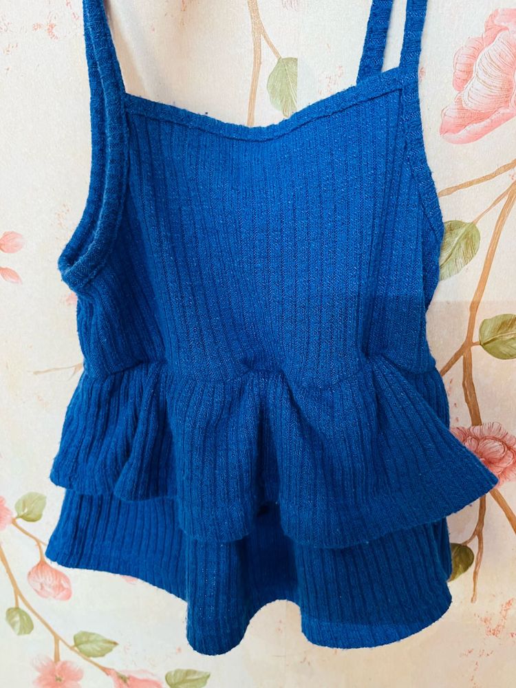 Blue Ruffled Spaghetti Strap Top