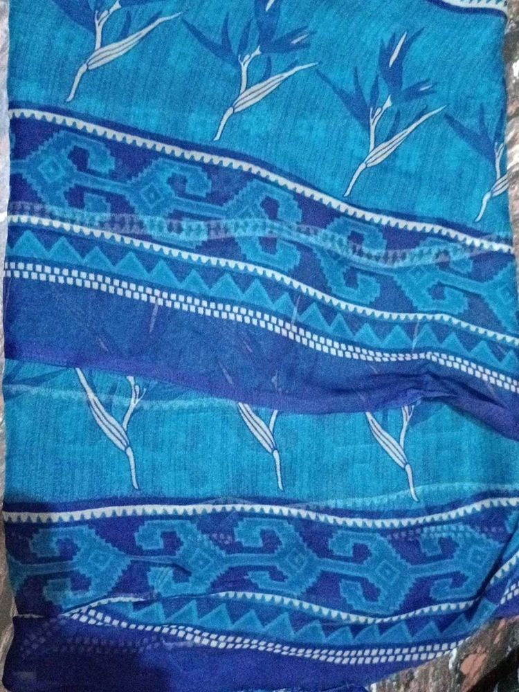 Blue Floral Print Saree