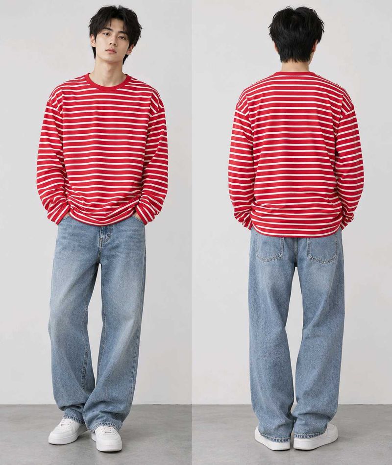 Uniqlo Red Striped Long Sleeve Warm T-Shirt