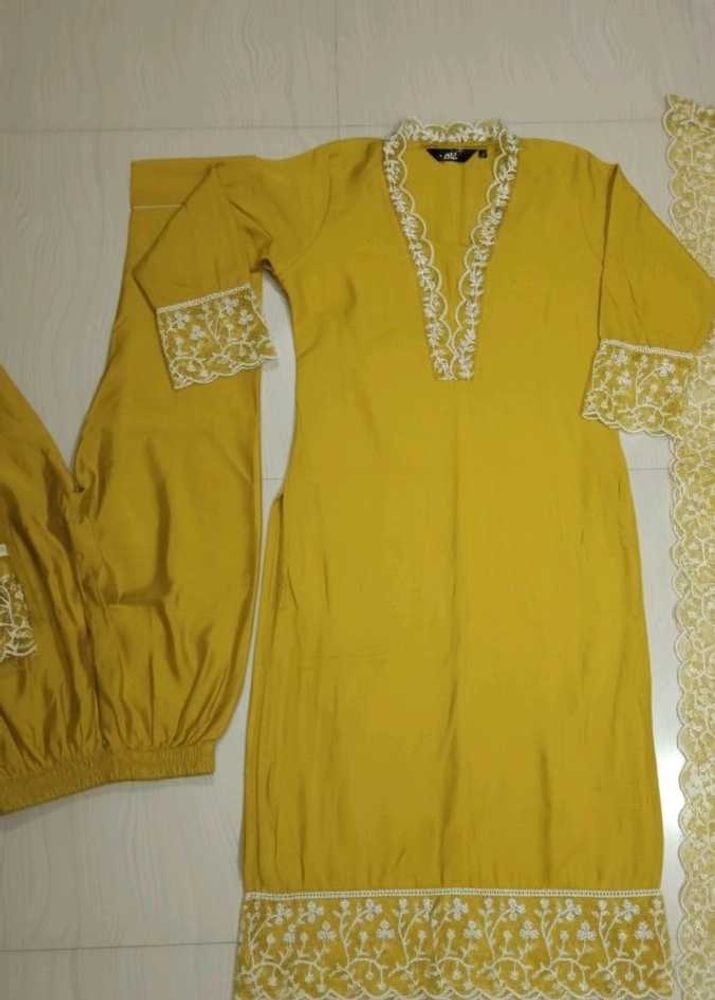 Mustard Embroidered Kurta Set