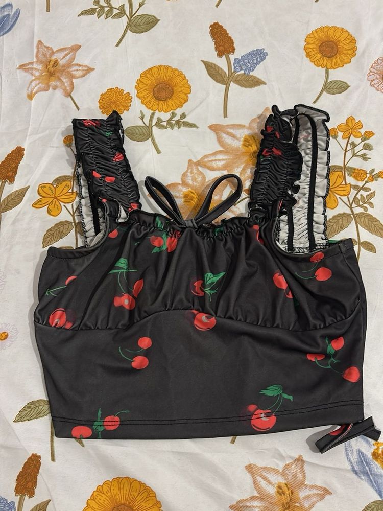 Cute Cherry Print Crop Top