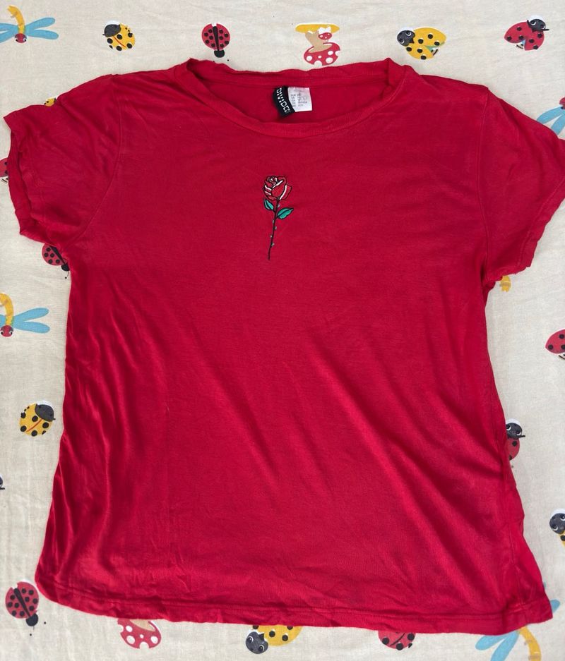 Red Rose Embroidered H&amp;M top