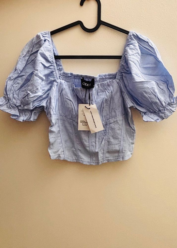 Cute Blue Puff Sleeve Top