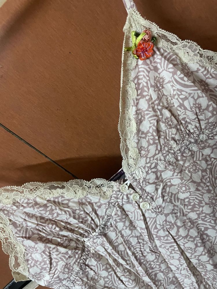 Floral Print Blouse with Lace Trim