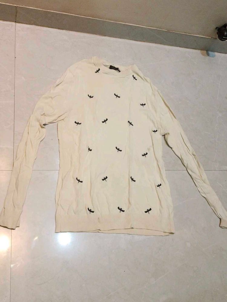Cream Sweater with Dragonfly Print