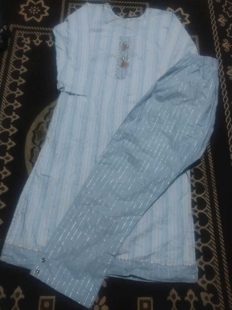 Light Blue Striped Kurta with Pants