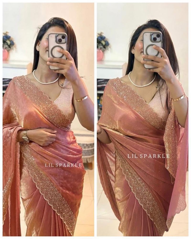 Stunning Rose Gold Embellished Saree