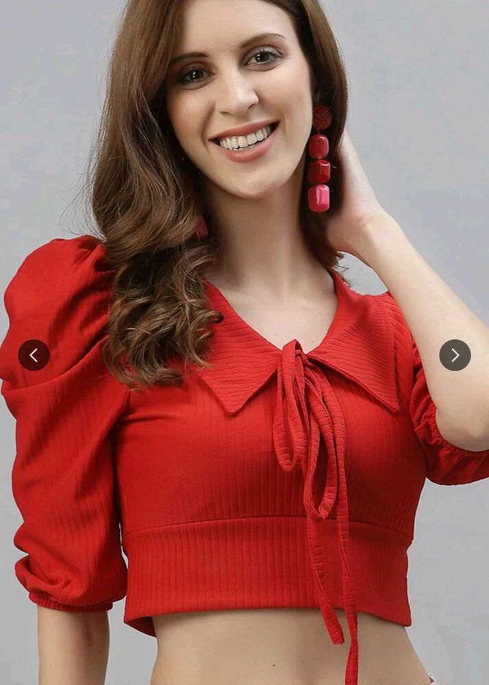 Stylish Red Front Knot Crop Top