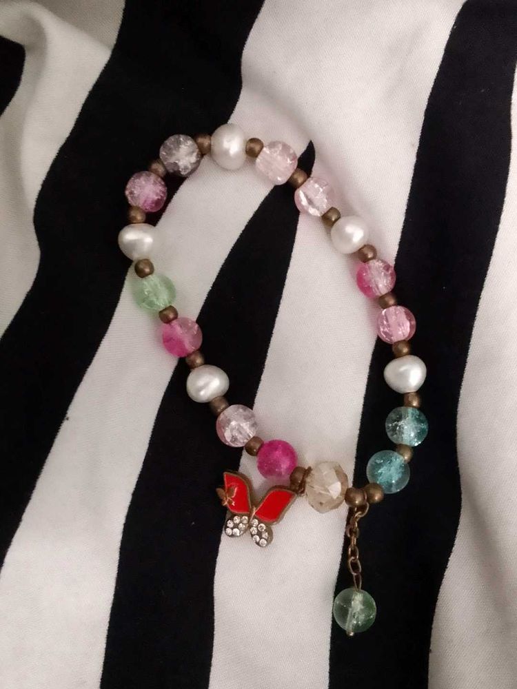 Charming Beaded Bracelet with Butterfly red Charm
