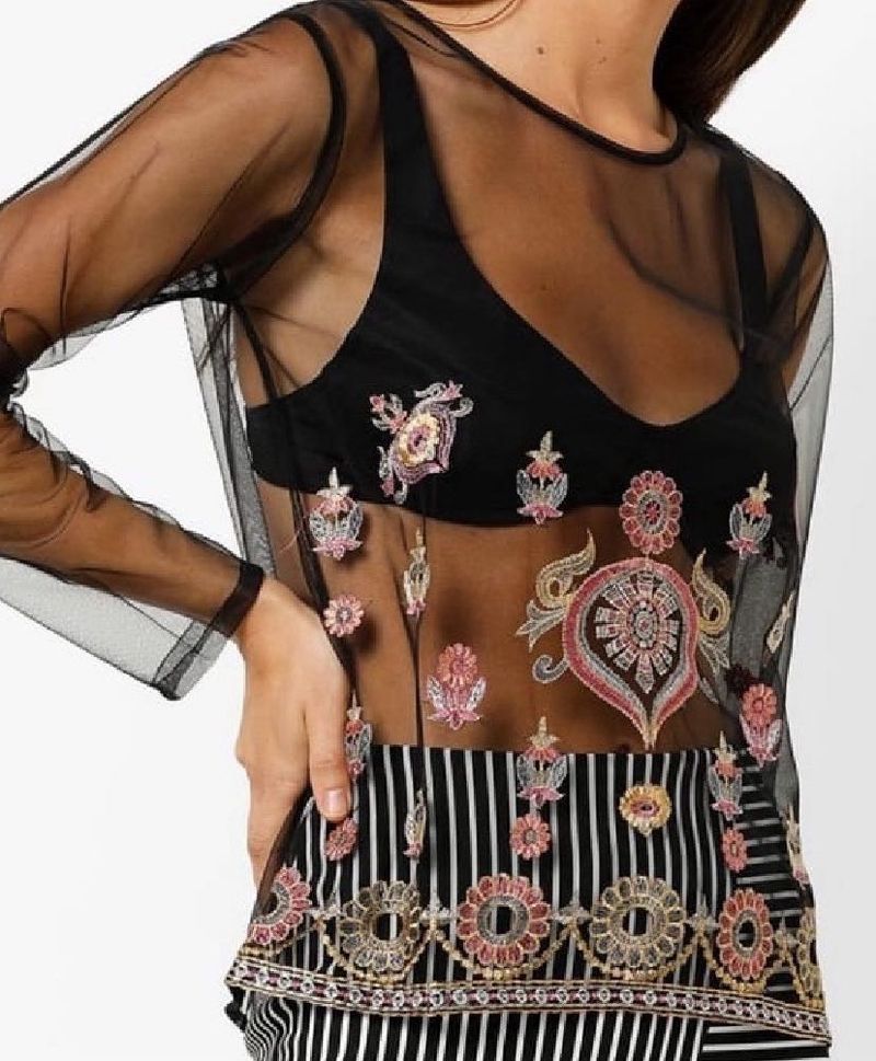 Sheer Embroidered Tunic Top
