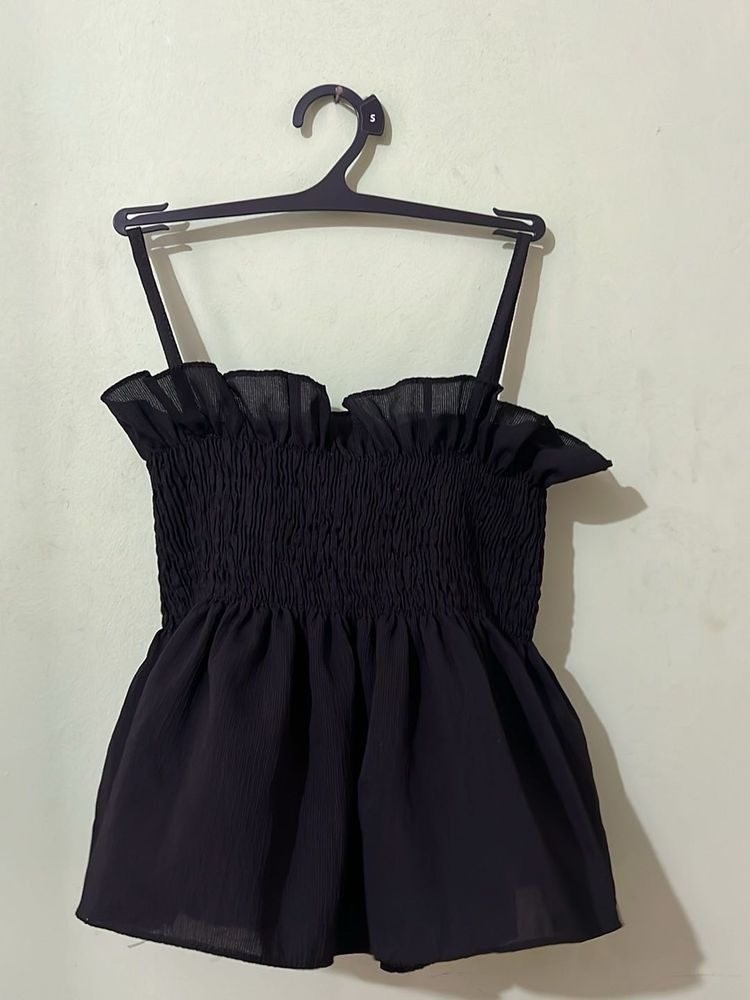 Chic Black Smocked Camisole Top