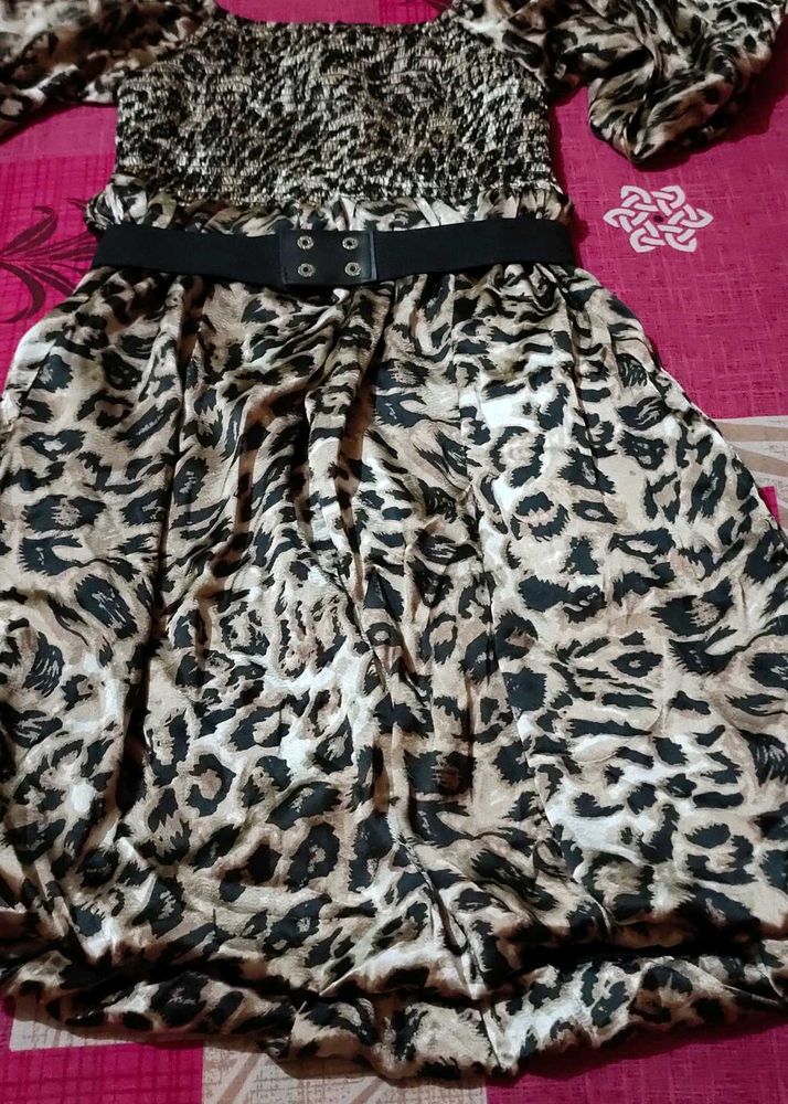 Fierce &amp; Flattering Leopard Print Smocked Dress