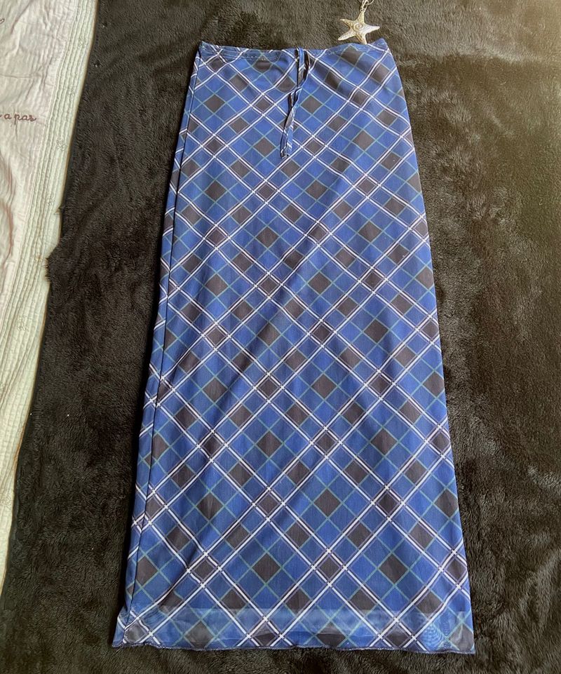 newme Blue Plaid Maxi Skirt