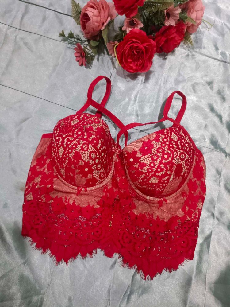 Lace Trimmed Red Bra