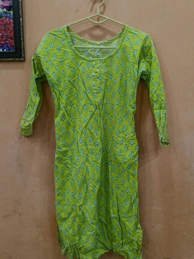 Lime Green Printed Kurta