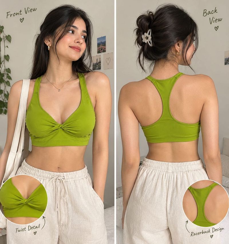 lime green twist front bralette