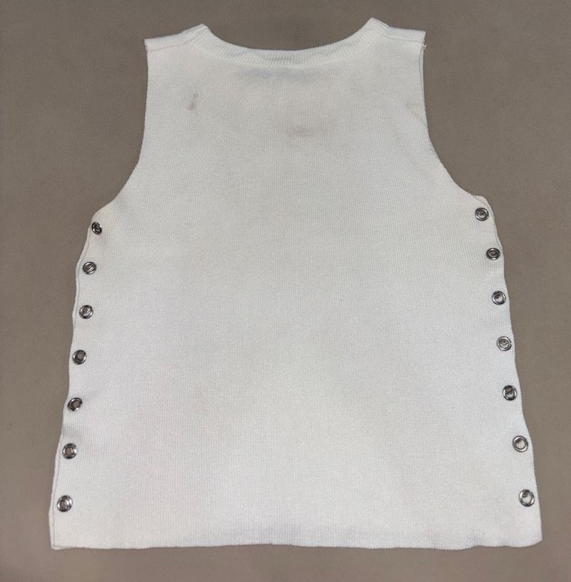 White Sleeveless Top with Grommet Details