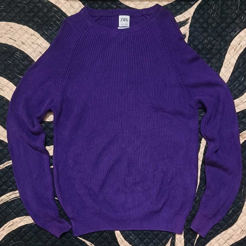 Zara Purple Ribbed Knit Sweater
