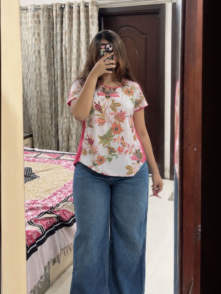 Y2K Cute Floral Print Tee