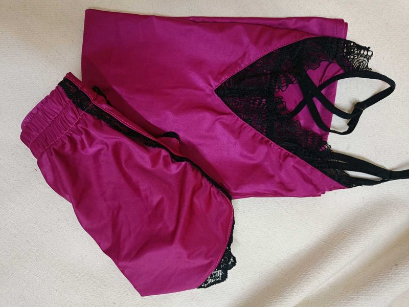 Lace Trimmed Satin shorts set