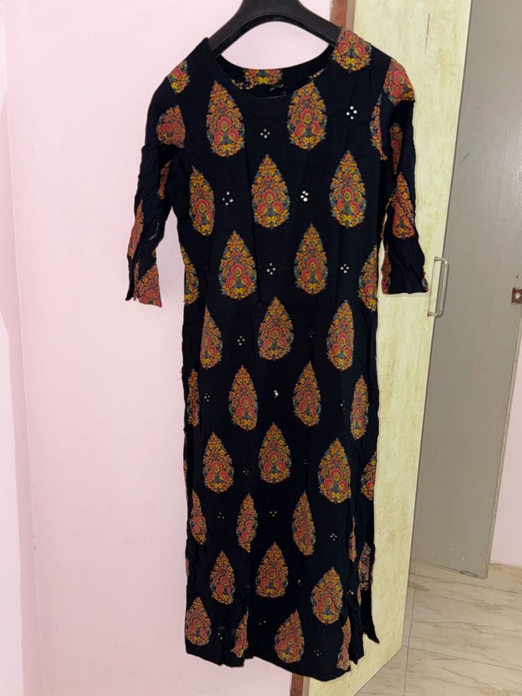 Elegant Black Printed Kurti with Palazzo (Size M)
