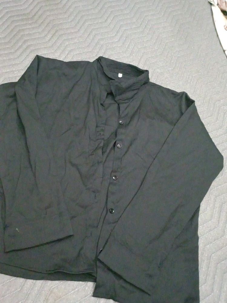 Black Crop Shirt With Full Sleeve
