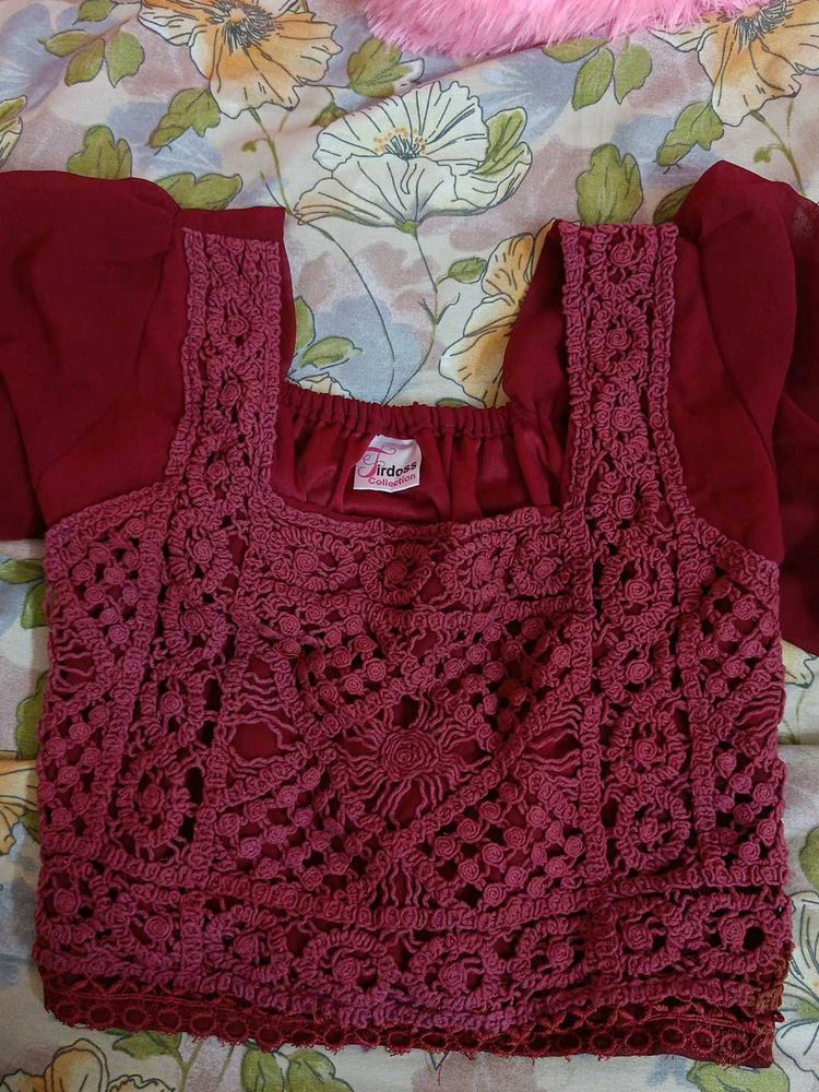 Maroon Crocheted Blouse