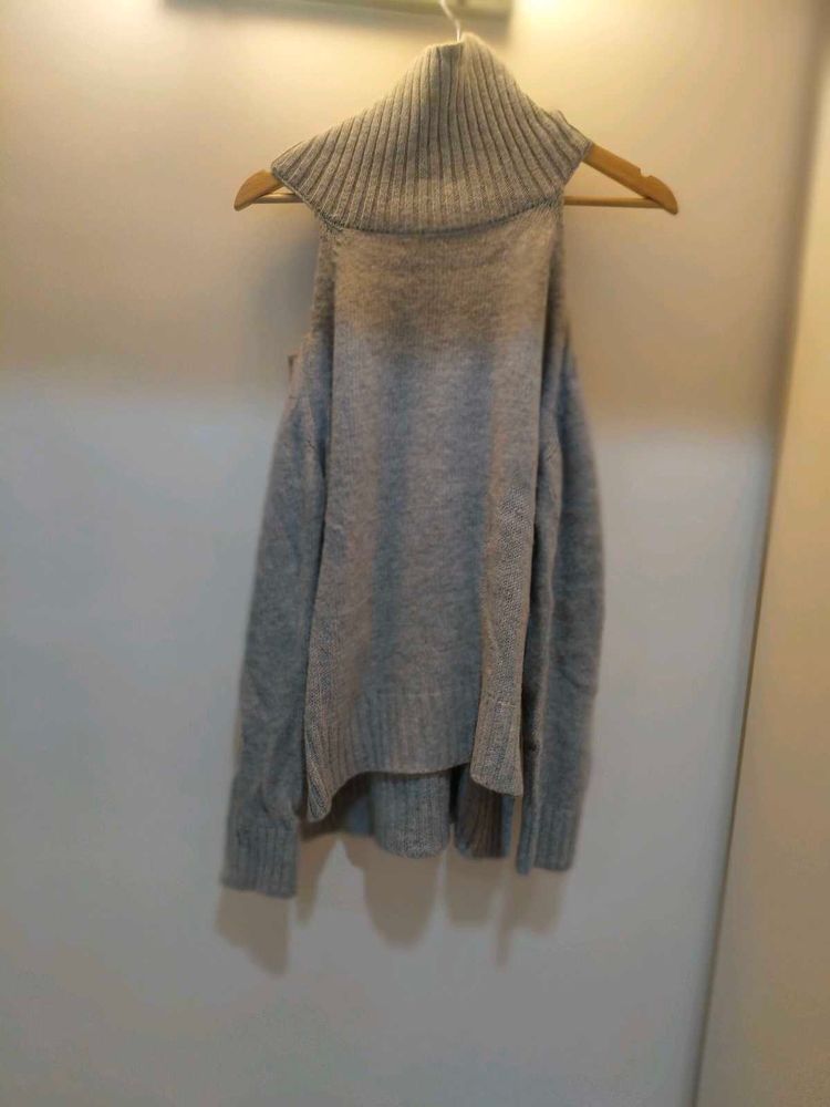 Gray Cold Shoulder Sweater