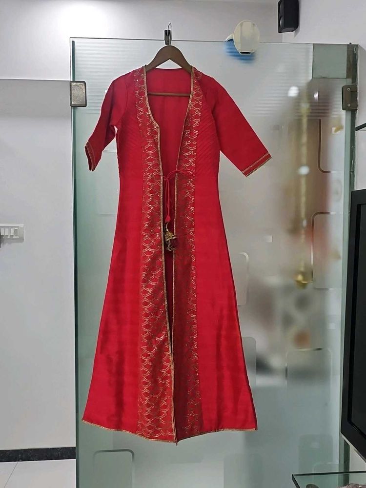 Red Ethnic Jacket with Gold Border