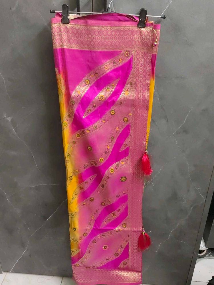 Vibrant Pink &amp; Yellow Saree with blouse