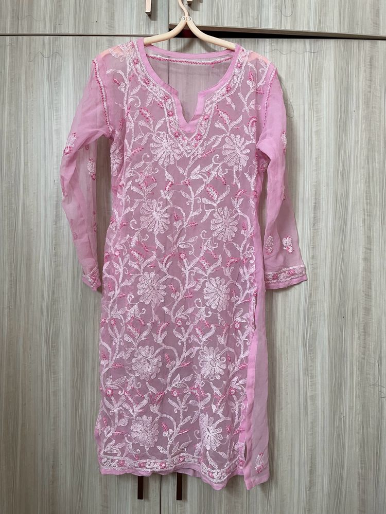 Pink Chikankari Kurta