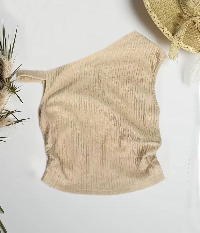 Beige One Shoulder Top