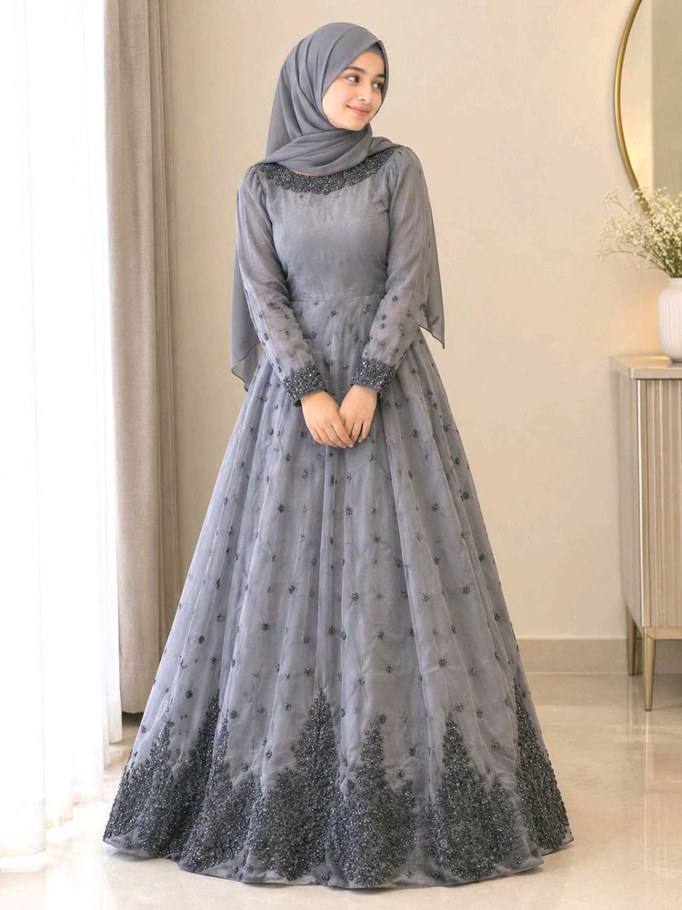 Elegant Grey Embellished Gown