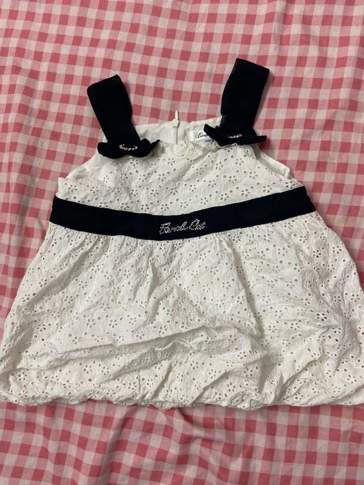 Cute White Eyelet Dress with Black Accents
