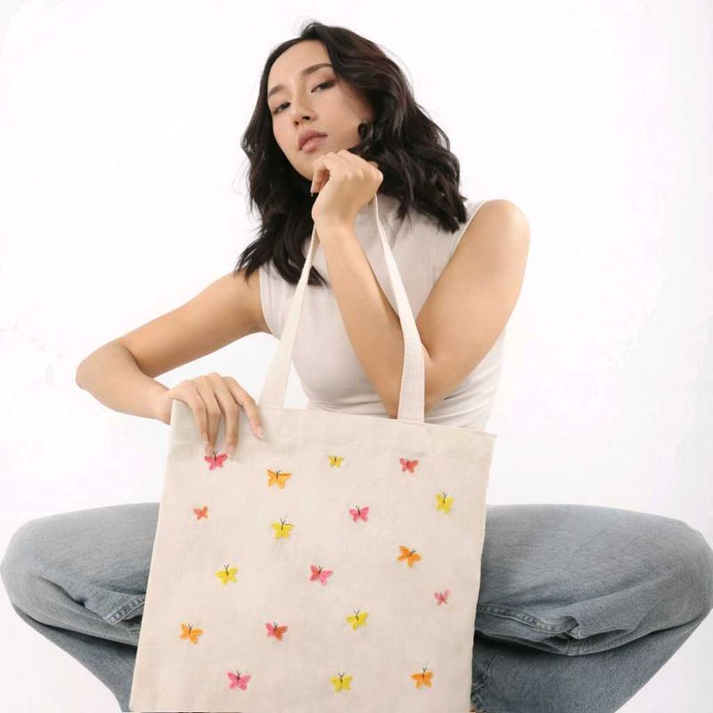 Butterfly Embroidered  canvas Tote Bag