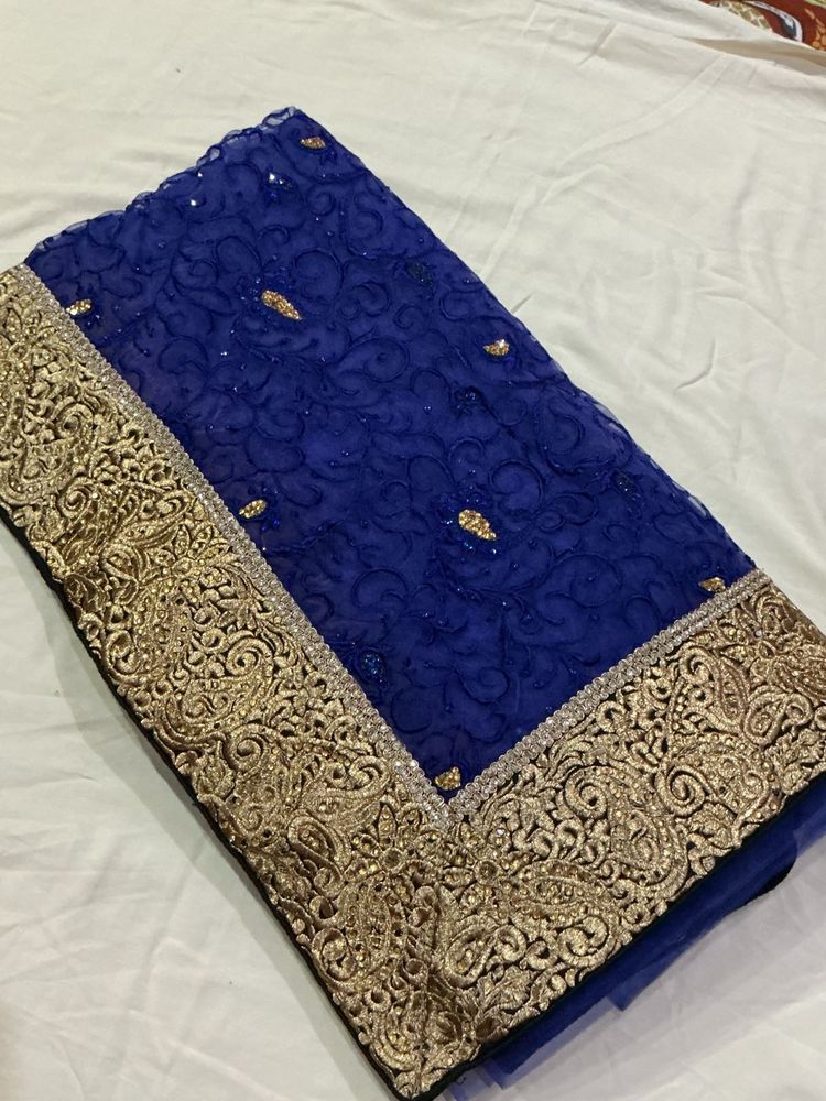Royal Blue Embroidered Saree