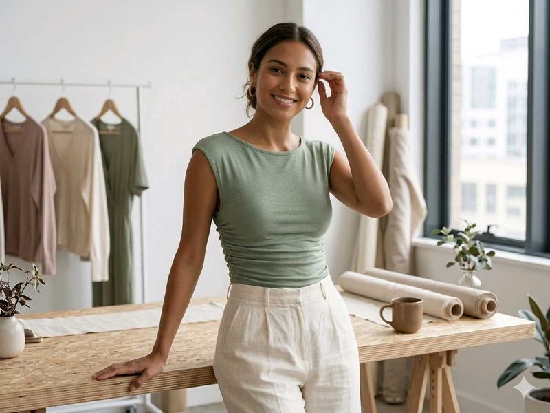 Stylish Sage Green Ruched Top