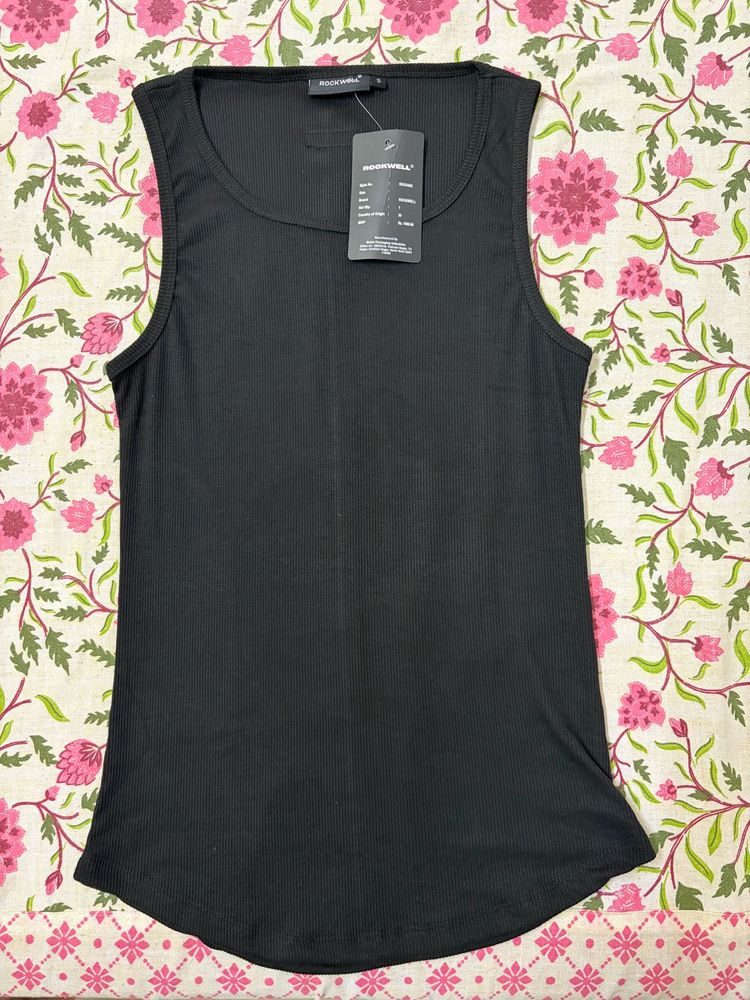 Black Ribbed Sleeveless Tank Top
