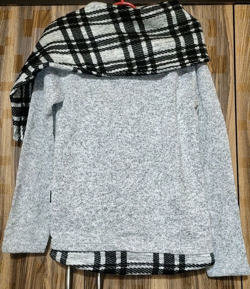 Cozy Plaid Trim Sweater