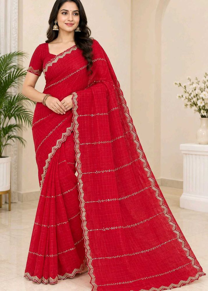 Elegant rani Saree with Embellished Border