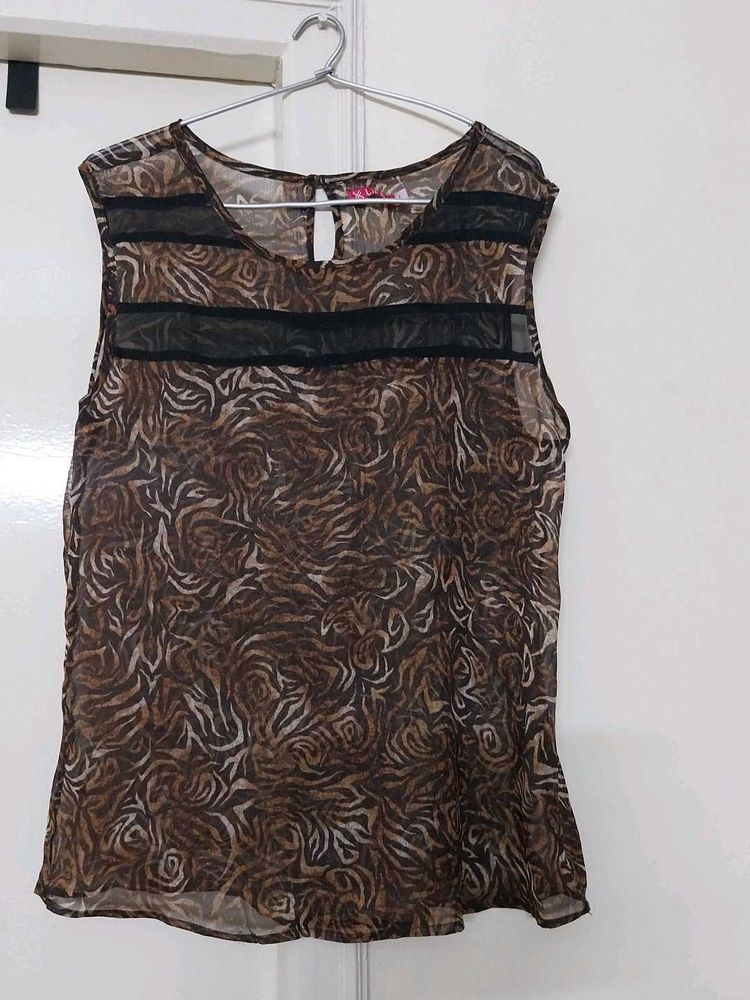 y2k Sheer Tiger Print Top