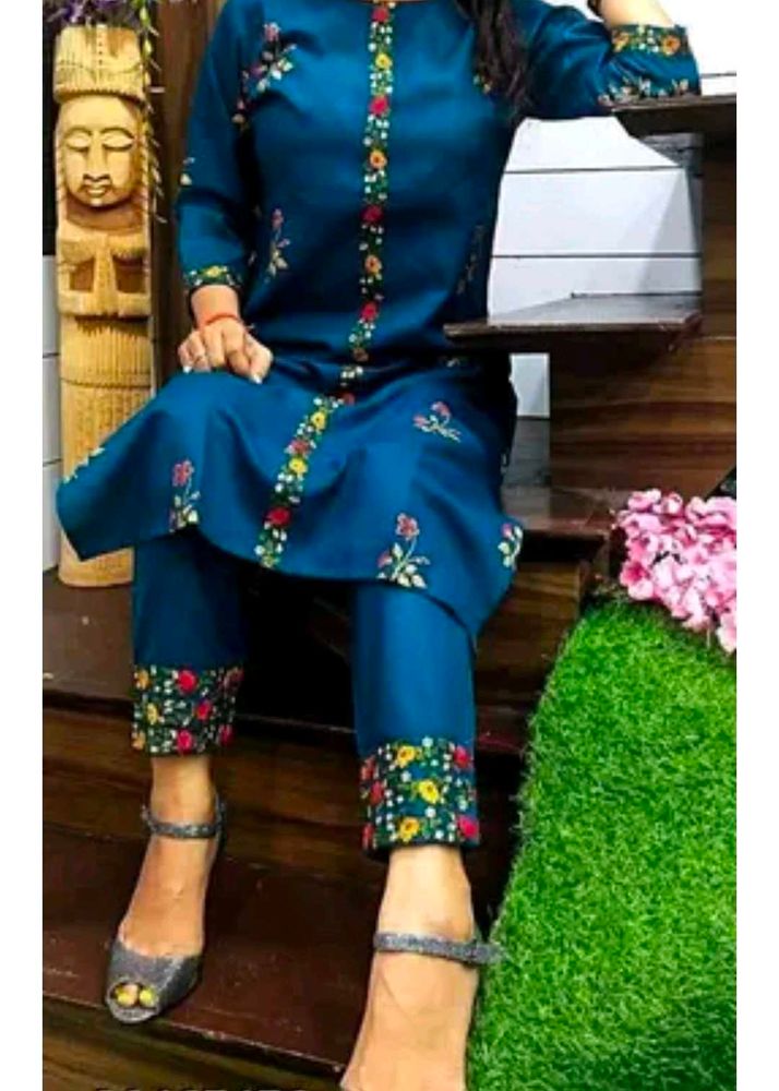 Blue Floral Print Kurta Set