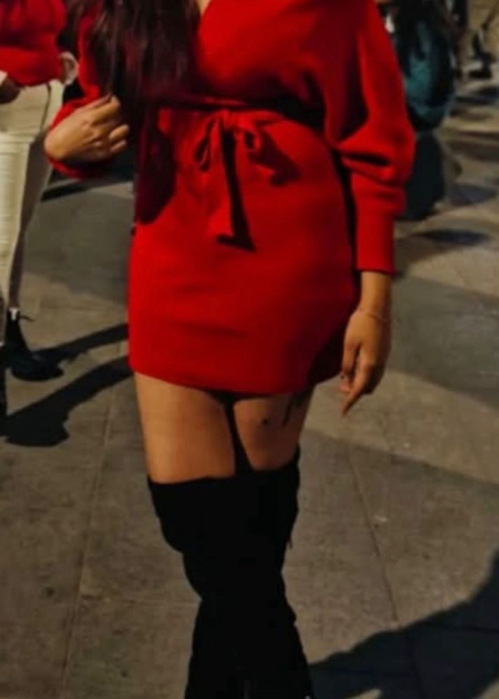 Red Long Sleeve heavy winter Mini Dress