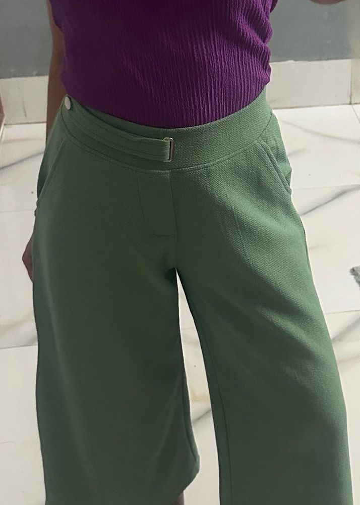 Green Wide Leg Cropped Pants