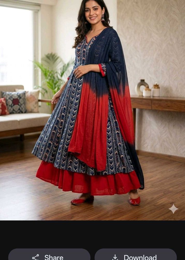 Beautiful Blue &amp; Red Ethnic Kurta with dupata