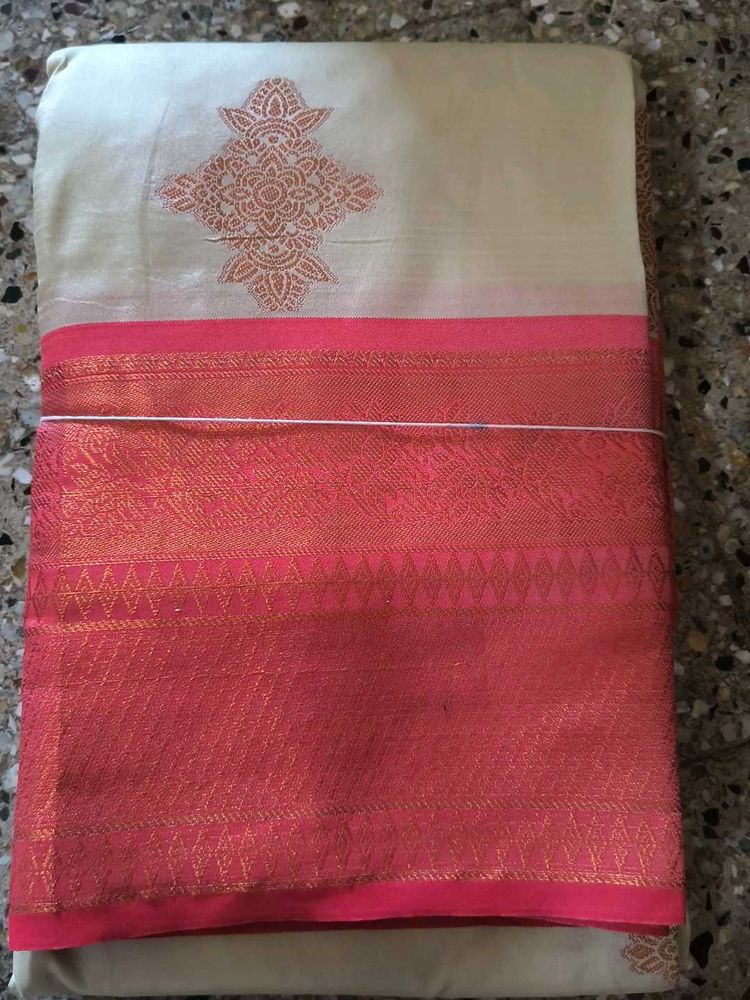 Eligent beige and orange combination semi silk new
