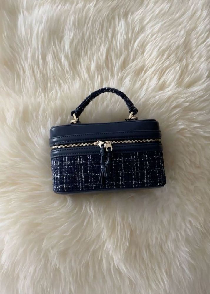 Zara navy blue tweed vanity bag