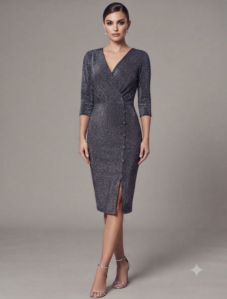 Sparkly V-Neck Midi Dress